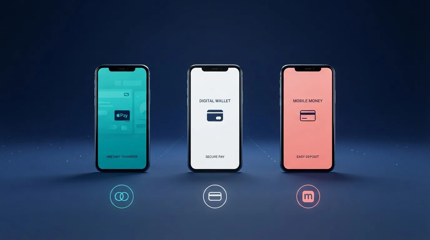 Comparativa de casinos online españoles con iconos de métodos de pago móvil: Bizum, Apple Pay y Google Pay