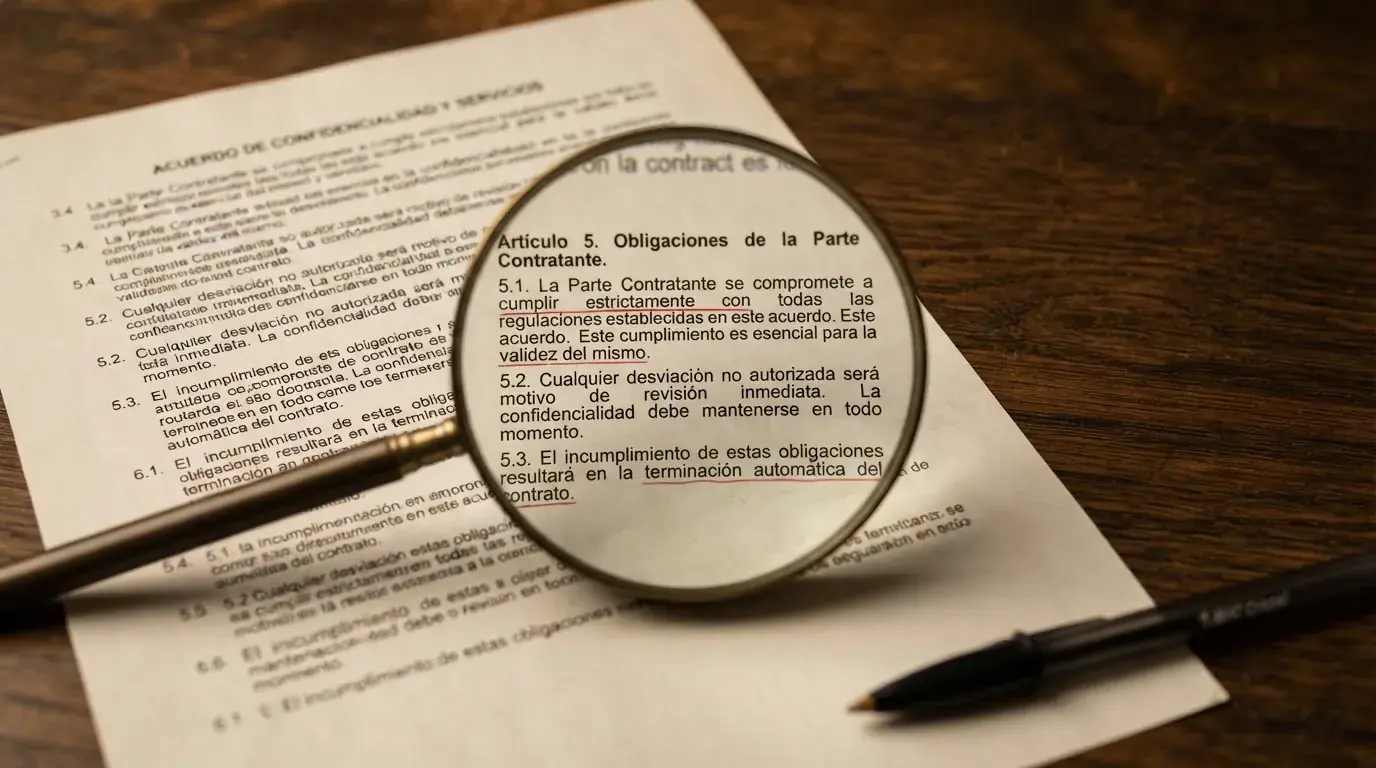 Primer plano de una lupa sobre la letra pequeña de un contrato de bono de casino, con los términos «rollover», «caducidad» y «máximo retirable» subrayados