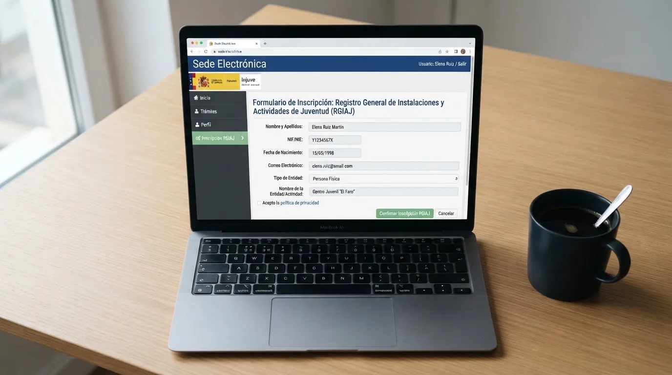 La pantalla de inicio de la sede electrónica de la DGOJ con el apartado de inscripción al RGIAJ visible en el menú de trámites