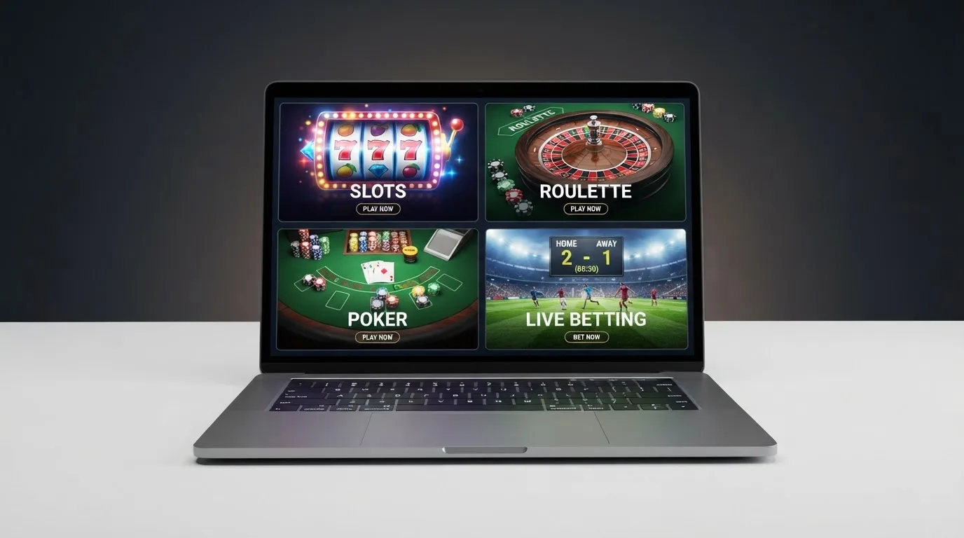Interfaz del lobby de juegos de Casino Barcelona Online con las categorías de slots, ruleta en vivo, póker y apuestas deportivas visibles en pantalla
