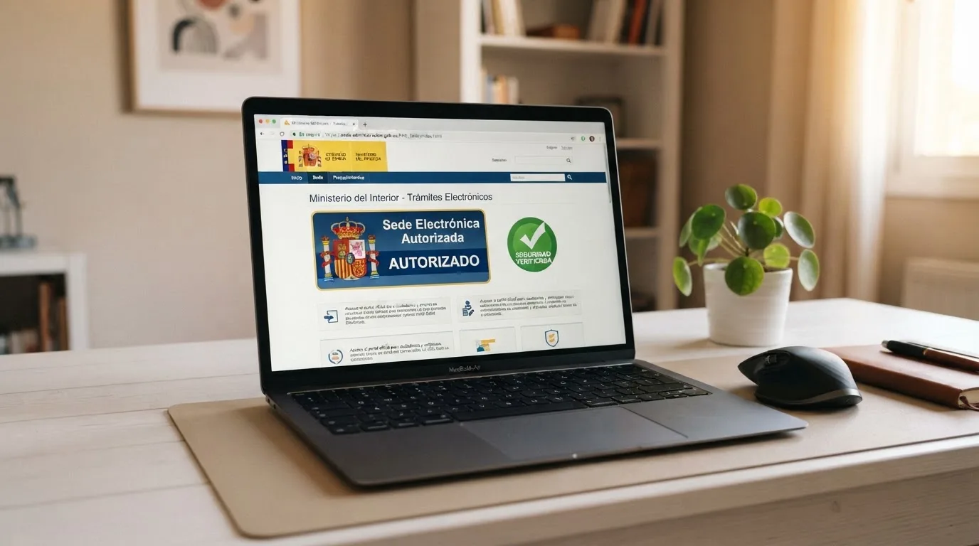Pantalla de ordenador con el dominio .es en la barra del navegador, el logo de la DGOJ y un candado de seguridad junto a la URL