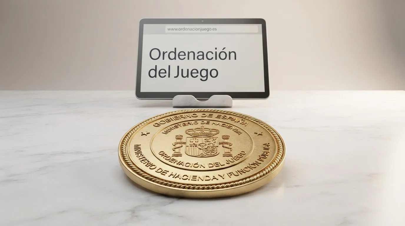 Sello oficial de la Dirección General de Ordenación del Juego junto al dominio .es de un casino autorizado en España