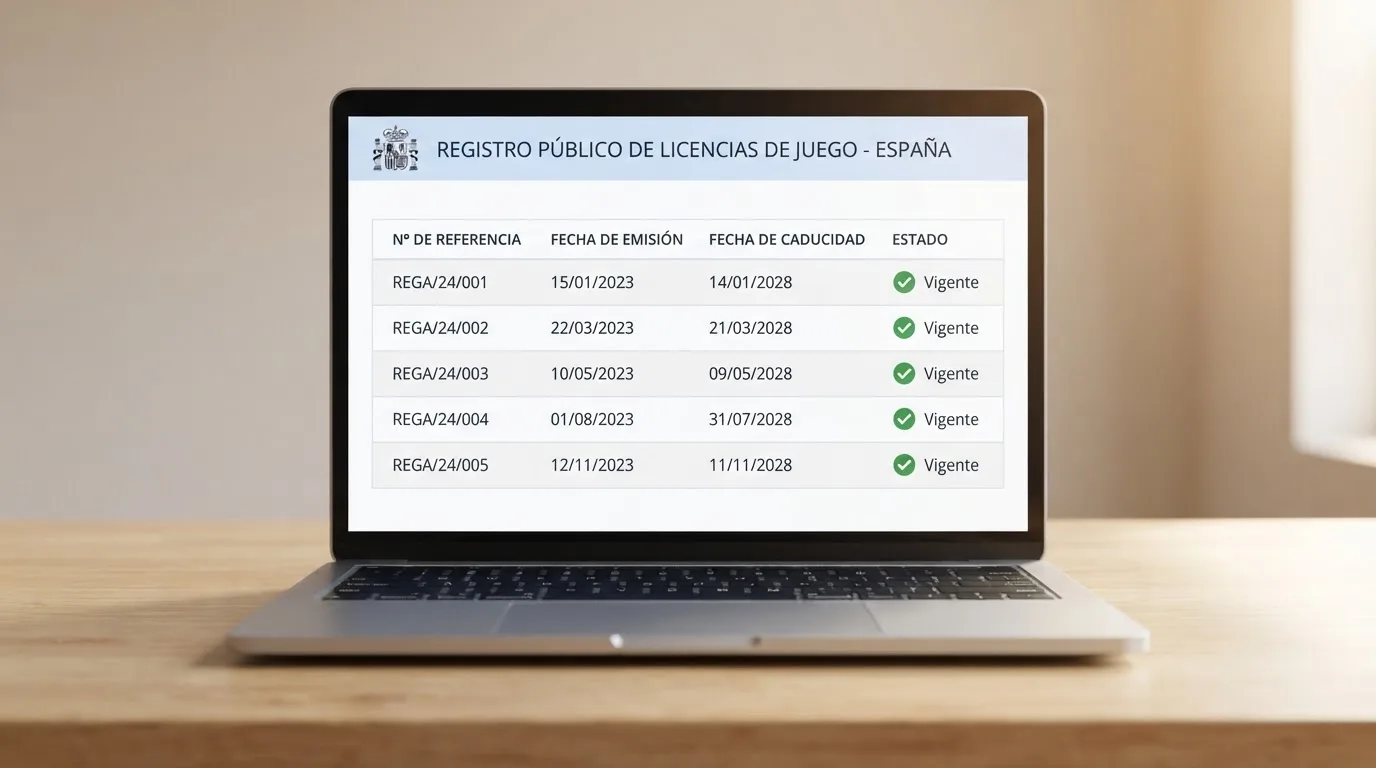 Pantalla del registro público de licencias de la DGOJ en ordenacionjuego.es con los datos de un operador autorizado
