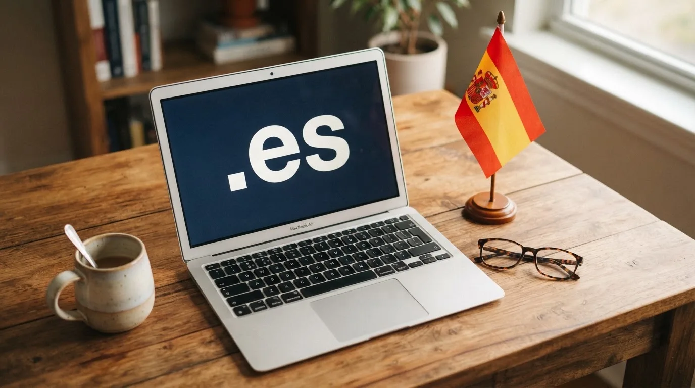 Primer plano de un documento oficial con el sello de la DGOJ y la bandera de España junto a un teclado de ordenador, con la pantalla mostrando el dominio .es de un casino