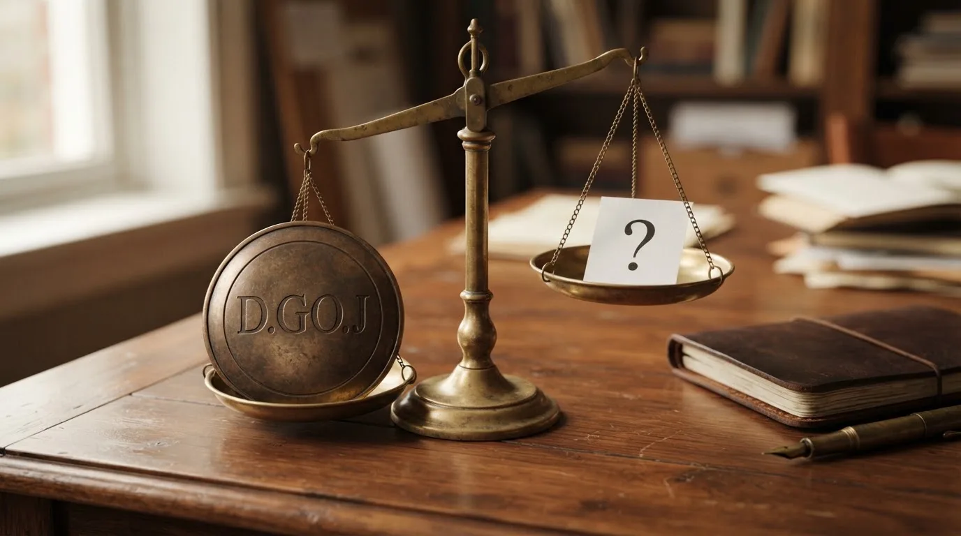 Una balanza con el escudo de la DGOJ en un platillo y un signo de interrogación en el otro, representando el desequilibrio de protección
