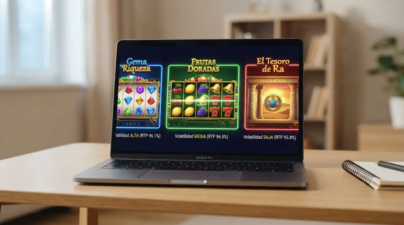 Captura de tres tragaperras populares — Sweet Bonanza, Starburst y Book of Dead — en la pantalla de un casino online español.